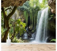 XLMING Cascada Tropical Frescura Bosque Frondoso Río Que Fluye Paisaje Natural 3D Papel Pintado Tapiz Textura de Seda Oficina Comedor Sofá Dormitorio Sala Estar TV Fondo Pantalla-430cm×300cm