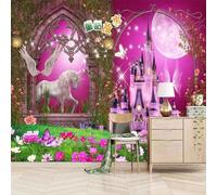 XLMING Castillo De Fantasía Mariposa Flor Animal Caballo 3D Papel Pintado Pared Premium Textura Seda Estudio Comedor Vinilos Dormitorio Sofás TV Cocina-150cm×105cm