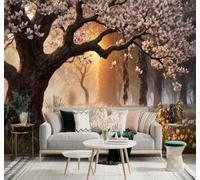 XLMING Cerezos En Flor Parque Banco Amanecer Pradera 3D Papel Pintado Pared Premium Textura Seda Estudio Comedor Vinilos Dormitorio Sofás TV Cocina-200cm×140cm