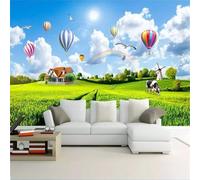 XLMING Cielo Arcoíris Globo Aerostático Verde Pradera 3D Papel Pintado Pared Premium Textura Seda Estudio Comedor Vinilos Dormitorio Sofás TV Cocina-150cm×105cm