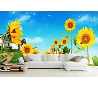 XLMING Cielo Azul Casas Girasoles Césped Verde 3D Papel Pintado Lujo Casa Sala Decoración Estar Comedor Sofá Dormitorio TV Fondo de Pared-430cm×300cm
