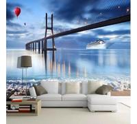 XLMING Cielo Azul Mar Puente Globo Aerostático 3D Papel Pintado Pared Premium Textura Seda Estudio Comedor Vinilos Dormitorio Sofás TV Cocina-150cm×105cm