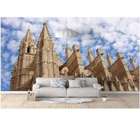 XLMING Cielo Azul Nubes Blancas Arquitectura Castillo Fresh Art 3D Papel Pintado Pared Premium Textura Seda Estudio Comedor Vinilos Dormitorio Sofás TV Cocina-400cm×280cm