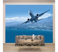 XLMING Cielo Azul Nubes Blancas Aviones Mar Arte 3D Papel Pintado Lujo Casa Sala Decoración Estar Comedor Sofá Dormitorio TV Fondo de Pared-350cm×256cm