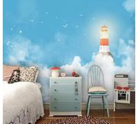 XLMING Cielo Azul Nubes Blancas Faro Pájaros En Vuelo Paisaje 3D Papel Pintado Lujo Casa Sala Decoración Estar Comedor Sofá Dormitorio TV Fondo de Pared-350cm×256cm