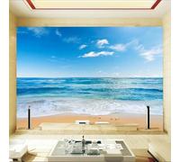 XLMING Cielo Azul Nubes Blancas Mar Azul Océano Playa De Arena 3D Papel Pintado Pared Premium Textura Seda Estudio Comedor Vinilos Dormitorio Sofás TV Cocina-350cm×256cm