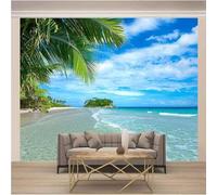 XLMING Cielo Azul Nubes Blancas Mar Hojas Verdes Pequeña Isla 3D Papel Pintado Tapiz Textura de Seda Oficina Comedor Sofá Dormitorio Sala Estar TV Fondo Pantalla-200cm×140cm