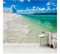 XLMING Cielo Azul Nubes Blancas Mar Playa Picos Montañosos Papel Pintado 3D Seda De Lujo Pared Estudio Comedor Sofa Dormitorio Madera Salon Tv Decorativo-350cm×256cm