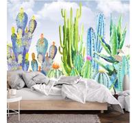 XLMING Cielo Azul Nubes Blancas Plantas De Colores Cactus 3D Papel Pintado Lujo Casa Sala Decoración Estar Comedor Sofá Dormitorio TV Fondo de Pared-430cm×300cm