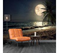 XLMING Cielo Estrellado Luna Mar Playa Cocoteros 3D Papel Pintado Lujo Casa Sala Decoración Estar Comedor Sofá Dormitorio TV Fondo de Pared-300cm×210cm