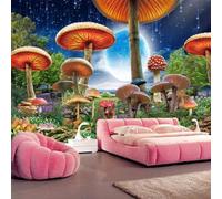 XLMING Cielo Estrellado Luna Rojo Setas Bosque 3D Papel Pintado Tapiz Textura de Seda Oficina Comedor Sofá Dormitorio Sala Estar TV Fondo Pantalla-150cm×105cm