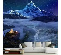 XLMING Cielo Estrellado Montañas Nevadas Cascada Pájaros Volando Paisaje 3D Papel Pintado Pared Premium Textura Seda Estudio Comedor Vinilos Dormitorio Sofás TV Cocina-150cm×105cm