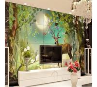 XLMING Cielo Nocturno Bosque Alce Luna Flor 3D Papel Pintado Tapiz Textura de Seda Oficina Comedor Sofá Dormitorio Sala Estar TV Fondo Pantalla-200cm×140cm