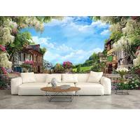 XLMING Cielo Pájaros Arquitectura Plantas Flores 3D Papel Pintado Lujo Casa Sala Decoración Estar Comedor Sofá Dormitorio TV Fondo de Pared-200cm×140cm