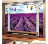 XLMING Cielo Tridimensional Globo Aerostático Lavanda Púrpura 3D Papel Pintado Lujo Casa Sala Decoración Estar Comedor Sofá Dormitorio TV Fondo de Pared-400cm×280cm