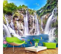 XLMING Cimas De Montañas Cascada Pájaros En Vuelo Lago Loto 3D Papel Pintado Tapiz Textura de Seda Oficina Comedor Sofá Dormitorio Sala Estar TV Fondo Pantalla-300cm×210cm