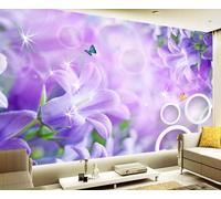 XLMING Círculo Geométrico Simple Flor Púrpura Mariposa 3D Papel Pintado Tapiz Textura de Seda Oficina Comedor Sofá Dormitorio Sala Estar TV Fondo Pantalla-200cm×140cm