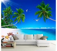 XLMING Cocoteros Playa Estrellas De Mar Mar Paisaje Marino Papel Pintado 3D Seda De Lujo Pared Estudio Comedor Sofa Dormitorio Madera Salon Tv Decorativo-150cm×105cm