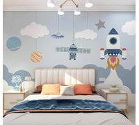 XLMING Cohete Espacial Minimalista De Dibujos Animados Planeta 3D Papel Pintado Tapiz Textura de Seda Oficina Comedor Sofá Dormitorio Sala Estar TV Fondo Pantalla-350cm×256cm