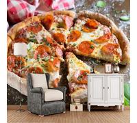 XLMING Comida Pizza Póster Restaurante Comida Rápida 3D Papel Pintado Tapiz Textura de Seda Oficina Comedor Sofá Dormitorio Sala Estar TV Fondo Pantalla-400cm×280cm