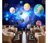 XLMING Cosmos Azul Creativo Planeta Colorido 3D Papel Pintado Pared Premium Textura Seda Estudio Comedor Vinilos Dormitorio Sofás TV Cocina-250cm×170cm