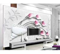 XLMING Cosy Art Florero En Relieve Flor Rosa 3D Papel Pintado Pared Premium Textura Seda Estudio Comedor Vinilos Dormitorio Sofás TV Cocina-430cm×300cm