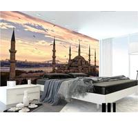 XLMING Cosy Crepúsculo Ciudad Arquitectura Río Pájaro 3D Papel Pintado Tapiz Textura de Seda Oficina Comedor Sofá Dormitorio Sala Estar TV Fondo Pantalla-350cm×256cm