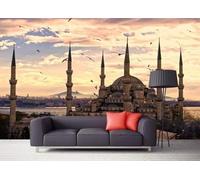 XLMING Cosy Crepúsculo Ciudad Arquitectura Río Pájaro Papel Pintado 3D Seda De Lujo Pared Estudio Comedor Sofa Dormitorio Madera Salon Tv Decorativo-430cm×300cm