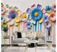 XLMING Creatividad Colorido Flores Pétalos Texturizados Gotas De Pintura 3D Papel Pintado Pared Premium Textura Seda Estudio Comedor Vinilos Dormitorio Sofás TV Cocina-350cm×256cm