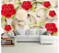 XLMING Creatividad Geométrico Círculo Rojo Rosa Papel Pintado 3D Seda De Lujo Pared Estudio Comedor Sofa Dormitorio Madera Salon Tv Decorativo-400cm×280cm