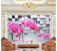 XLMING Creatividad Geométrico Cuadrícula Hermoso Orquídea 3D Papel Pintado Lujo Casa Sala Decoración Estar Comedor Sofá Dormitorio TV Fondo de Pared-300cm×210cm