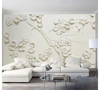 XLMING Creatividad Minimalismo Relieve Flores De Ciruelo Blancas Arte 3D Papel Pintado Lujo Casa Sala Decoración Estar Comedor Sofá Dormitorio TV Fondo de Pared-200cm×140cm