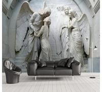 XLMING Creatividad Relieve Ángeles Escultura Arte Papel Pintado 3D Seda De Lujo Pared Estudio Comedor Sofa Dormitorio Madera Salon Tv Decorativo-300cm×210cm
