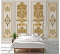 XLMING Creatividad Relieve Tallado Dorado Flores Papel Pintado 3D Seda De Lujo Pared Estudio Comedor Sofa Dormitorio Madera Salon Tv Decorativo-300cm×210cm