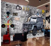 XLMING Creatividad Retro Arte Estilo Industrial Coches Rompiendo Barreras 3D Papel Pintado Tapiz Textura de Seda Oficina Comedor Sofá Dormitorio Sala Estar TV Fondo Pantalla-350cm×256cm