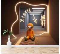 XLMING Creatividad Robot Naranja Luces Túnel Extensión Del Espacio 3D Papel Pintado Pared Premium Textura Seda Estudio Comedor Vinilos Dormitorio Sofás TV Cocina-300cm×210cm