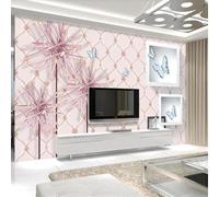 XLMING Creatividad Rosa Flores Mariposas Geometría 3D Papel Pintado Lujo Casa Sala Decoración Estar Comedor Sofá Dormitorio TV Fondo de Pared-200cm×140cm