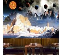 XLMING Creatividad Tridimensional Montañas Nevadas Planetas Pájaros Volando 3D Papel Pintado Lujo Casa Sala Decoración Estar Comedor Sofá Dormitorio TV Fondo de Pared-200cm×140cm