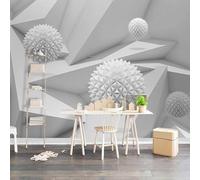 XLMING Creativo Blanco Geométrico Arquitectura Esferas 3D Papel Pintado Tapiz Textura de Seda Oficina Comedor Sofá Dormitorio Sala Estar TV Fondo Pantalla-350cm×256cm
