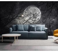 XLMING Creativo Blanco Y Negro Cielo Nocturno Luna Ramas 3D Papel Pintado Tapiz Textura de Seda Oficina Comedor Sofá Dormitorio Sala Estar TV Fondo Pantalla-150cm×105cm