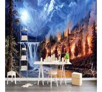 XLMING Creativo Bosque Cascada Iceberg Luz Del Sol 3D Papel Pintado Tapiz Textura de Seda Oficina Comedor Sofá Dormitorio Sala Estar TV Fondo Pantalla-150cm×105cm