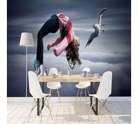 XLMING Creativo Cubic Girl Bird Art 3D Papel Pintado Seda Texturizada Primera Calidad Sala De Estar Sofá Dormitorio Comedor Hogar Pared-350cm×256cm