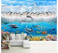 XLMING Creativo Iceberg Pingüino Delfín Mundo Submarino 3D Papel Pintado Tapiz Textura de Seda Oficina Comedor Sofá Dormitorio Sala Estar TV Fondo Pantalla-150cm×105cm