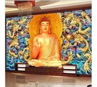 XLMING Creativo Relieve Oro Dragón Estatua De Buda 3D Papel Pintado Pared Premium Textura Seda Estudio Comedor Vinilos Dormitorio Sofás TV Cocina-200cm×140cm