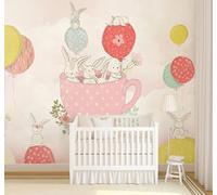 XLMING Creativo Rosa Globo Aerostático Caricatura Conejo Papel Pintado 3D Seda De Lujo Pared Estudio Comedor Sofa Dormitorio Madera Salon Tv Decorativo-200cm×140cm