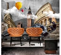 XLMING Creativo Tridimensional Arquitectura Globo Aerostático Coche 3D Papel Pintado Tapiz Textura de Seda Oficina Comedor Sofá Dormitorio Sala Estar TV Fondo Pantalla-350cm×256cm