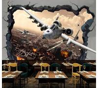 XLMING Creativo Tridimensional Avión Arquitectura Urbana Pared Derruida 3D Papel Pintado Lujo Casa Sala Decoración Estar Comedor Sofá Dormitorio TV Fondo de Pared-300cm×210cm