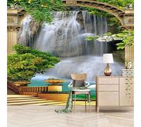 XLMING Cubic Garden Cascada Lago Swan 3D Papel Pintado Pared Premium Textura Seda Estudio Comedor Vinilos Dormitorio Sofás TV Cocina-150cm×105cm