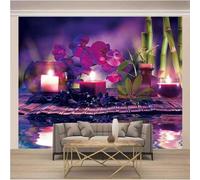 XLMING Cubo Flor Púrpura Vela Hojas Verdes 3D Papel Pintado Lujo Casa Sala Decoración Estar Comedor Sofá Dormitorio TV Fondo de Pared-150cm×105cm