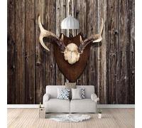 XLMING Cuernos De Alce Animal Creativo Retro Con Vetas De Madera 3D Papel Pintado Tapiz Textura de Seda Oficina Comedor Sofá Dormitorio Sala Estar TV Fondo Pantalla-250cm×170cm